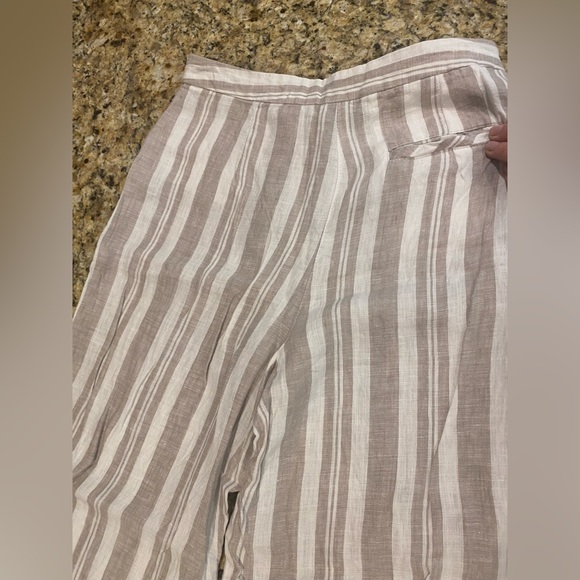 tahari | size 4 | linen | white & khaki striped | high waisted | above ankle - Picture 6 of 8